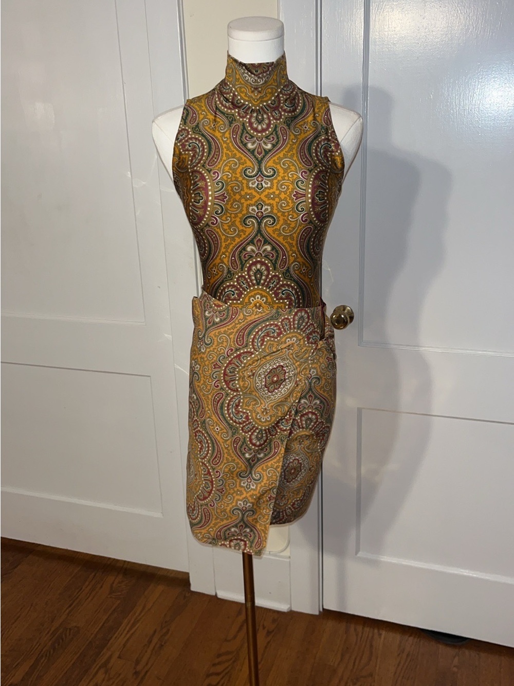 RARE Isaac Mizrahi Runway Paisley Bodysuit + Reversible Wrap Skirt Set